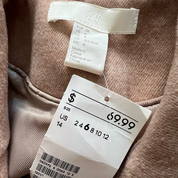 NWT H&M Women's Beige Pea Coat - Picture 4 of 6